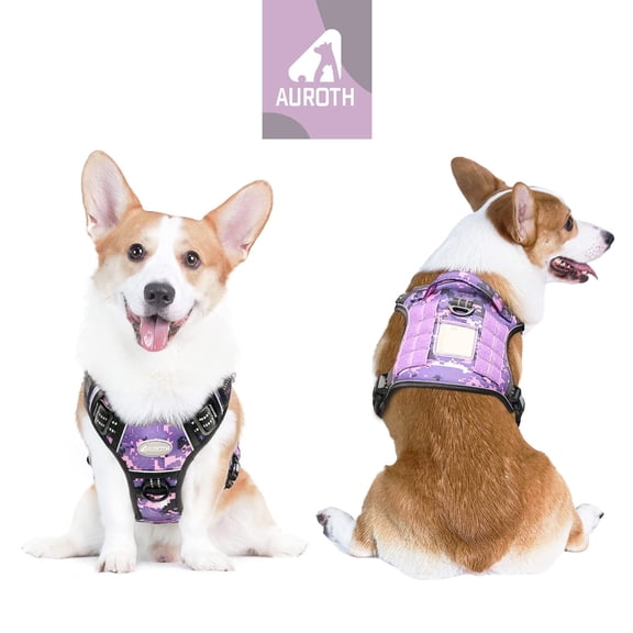 Auroth No Pull Dog Harness for Medium Dogs, Adjustable Service Vest with Handle, Reflective Breathable Padded Dog Harness Vest, Outdoor Medium Dog Harness for Training Running Hiking, Purple Camo