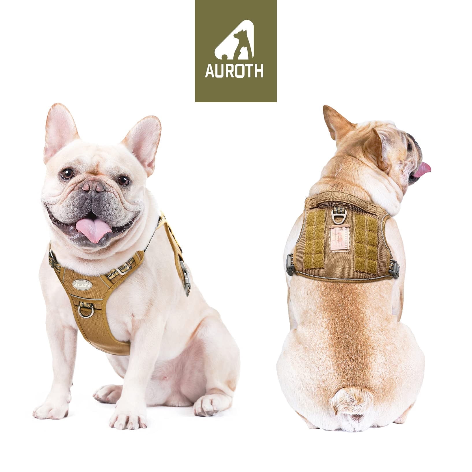 Auroth No Pull Dog Harness for Small Dogs, Reflective Comfortable Padded Service Vest with Easy Control Handle, Adjustable Puppy Running Walking Harness, No Choke Front Clip Harness, Army Yellow