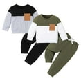 thumbnail image 1 of Auroural 2 Piece Set 12 Months Boys and Babies Spring and Fall Color Blocked Round Neck Long Sleeved Sweatshirt+Pants Two-piece Set Black 9 Months, 1 of 7