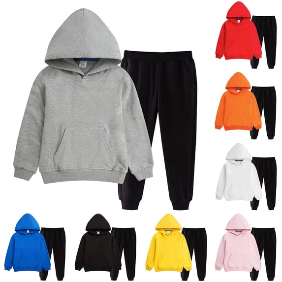 Auroural 2 Piece Set Girls Sweatshirt Children's Solid Color Casual Fashion Long Sleeved Hooded Sweatshirt And Long Pants Two-piece Set For Kids White 14-15 Years
