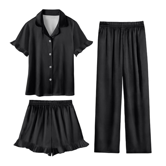 Auroural 3 Piece Sets for Girls Size 8 Girls Clothes Size 8 Sets Kids Girls Fashion Cute Solid Color Loose Short Sleeve Top Shorts Pants Homewear Set 3 Piece Sets