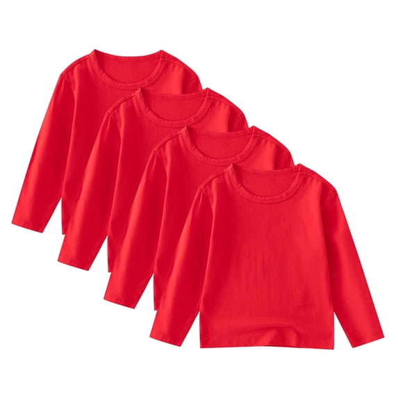 Auroural 4T Boys Long Sleeve Shirts Multipack Toddler Kids Boys Fashion Cute Solid Color Soft Long Sleeve Top Round Neck T-shirt Four Piece Set Red