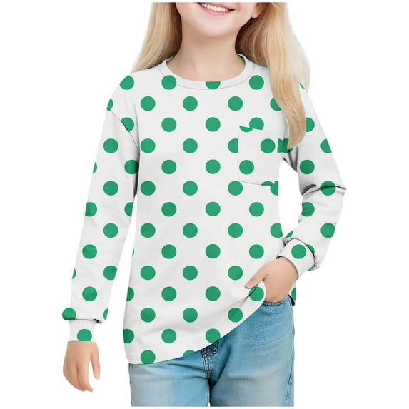 Auroural 5T Girls Clothes 5T Girls Shirts Long Sleeve Girls' Printing Round Neck Long Sleeved Top Children's Pullover Shirt For 5-14 Years Green