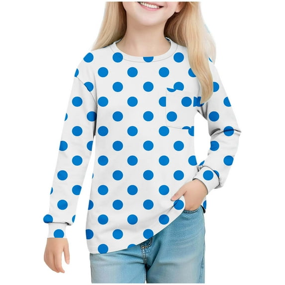 Auroural 5T Girls Clothes 5T Girls Shirts Long Sleeve Girls' Printing Round Neck Long Sleeved Top Children's Pullover Shirt For 5-14 Years Light Blue