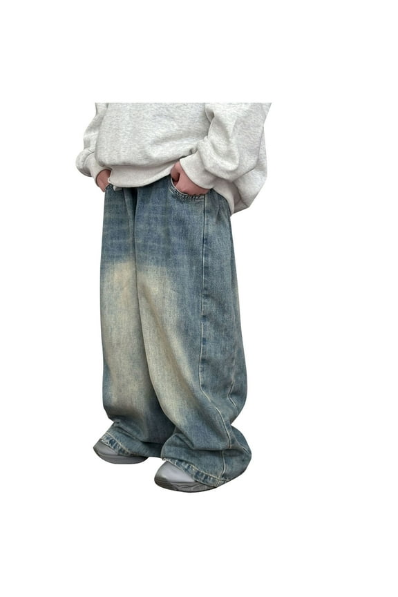 Baby Boy Pants 18-24 Children's Jeans Solid Color Multi Port Bag Elastic Waist Pants Blue 2 Years