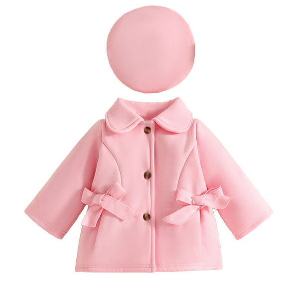 Auroural Baby Girl Jackets 12 Months Fashion Girl Solid Color Thick Long Sleeved Jacket With Hat Two Piece Set Pink 9-12Months