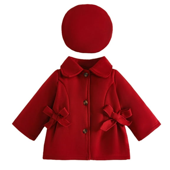 Auroural Baby Girl Jackets 12 Months Fashion Girl Solid Color Thick Long Sleeved Jacket With Hat Two Piece Set Red 9-12Months