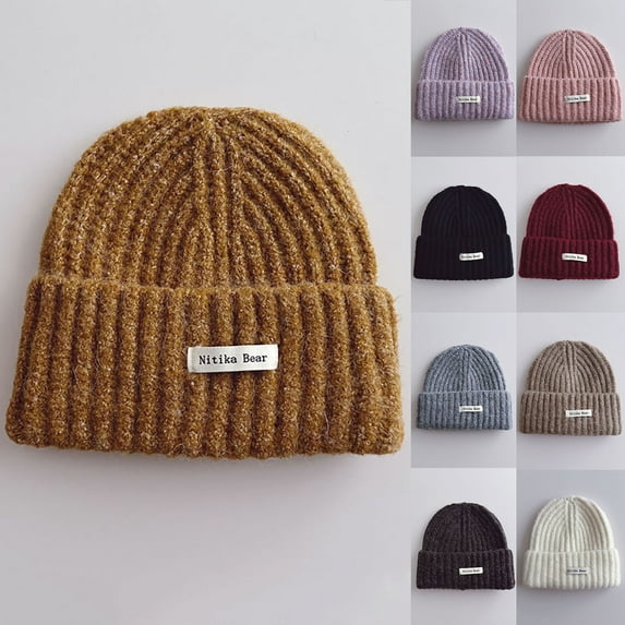 Auroural Beanie winter hats for Kids Knit winter hats for Kids Children's Woolen Hat Large Children's Outdoor Leisure Warm Pullover Knitted Hat Khaki
