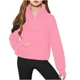 thumbnail image 1 of Auroural Big Girls Sweatshirts Girls Sweatshirts Size 8-10 5-14Years Children's Mid To Large Age Boys and Girls Winter Solid Color Half Zipper High Neck Hooded Sweatshirt 9 Years Hot Pink, 1 of 3