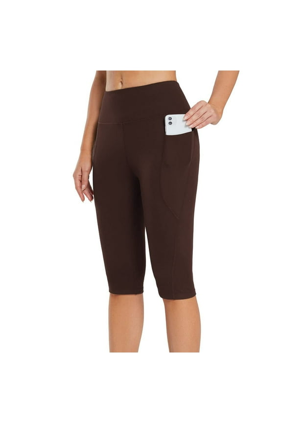 Clearance Pants for Women Clearance Women's Knee Length Leggings High Waisted Yoga Workout Exercise Capris for Casual Summer with Pockets
