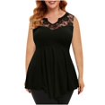 thumbnail image 1 of Auroural Black And Friday Deals Clearance Womens Clothes Clearance Plus Size Women Solid Floral Lace V-Neck Asymmetric Three Quarter Tops Blouse, 1 of 6
