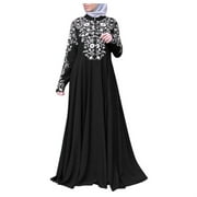 Auroural Black And Friday Deals Clearance Womens Dresses Clearance Women Muslim Dress Kaftan Arab Jilbab Abaya Islamic Lace Stitching Maxi Dress