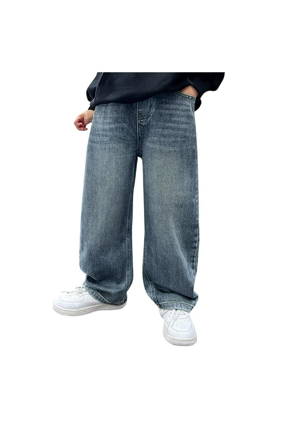 Boys Clothes Size 10-12 Children's Pants Boys' Wide Leg Pants Medium To Large Boys' Denim Straight Leg Pants Blue 11 Years