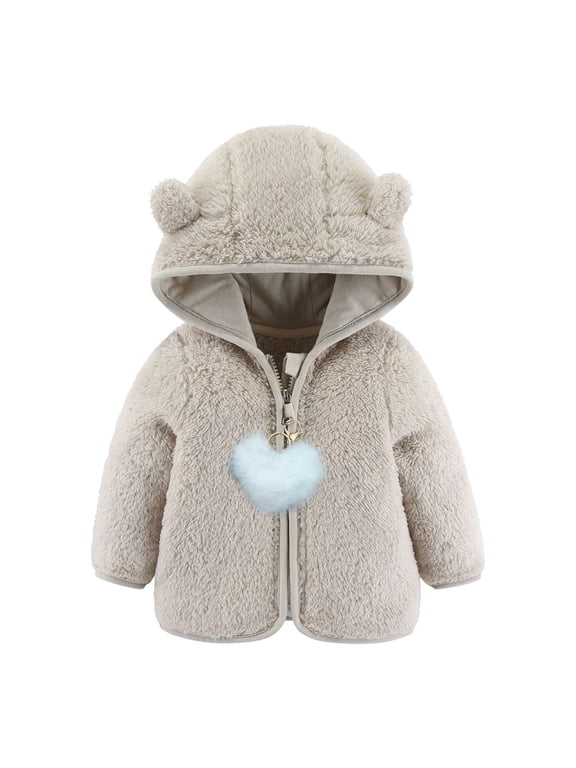 Boys Girls Coats Toddler Kids Boys and Girls Solid Color Cute Long Sleeve Heart Pendant Hooded Coat Jacket (0-24 Months)