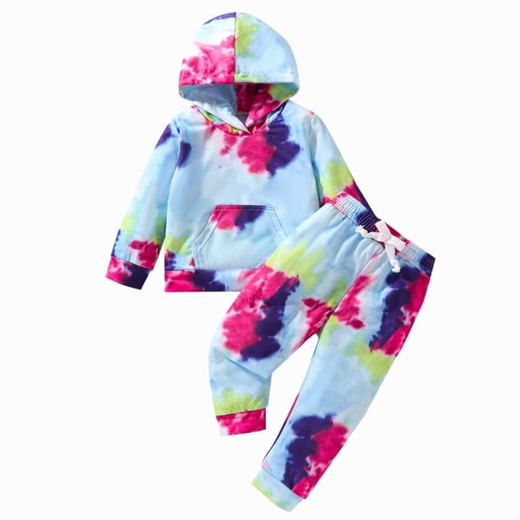 Auroural Boys and Girls Tie-Dye Printed Hoodie and Sweatpants Sets Long Sleeve and Long Pants Two-Piece Set Boys and Girls Sets Girls Sweatsuits Sets 2-10 Years