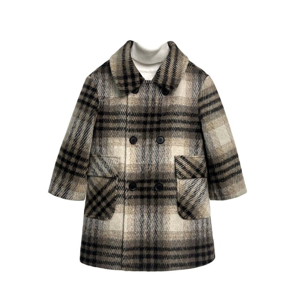 Auroural Boys Pea Coat Size 7-8 Children's Winter Coats for Kids Double Breasted Lapel Collar Pea Coat Long Sleeve Mid-Long Wool Trench Overcoat with Pockets for Kids 2-15 Years