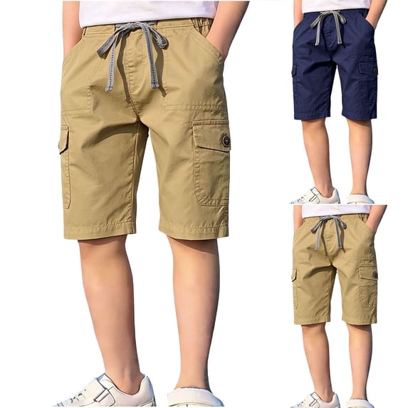 Auroural Boys Shorts Size 6 Children's Summer Solid Elastic Waist Pocket Casual Sports Shorts Kids