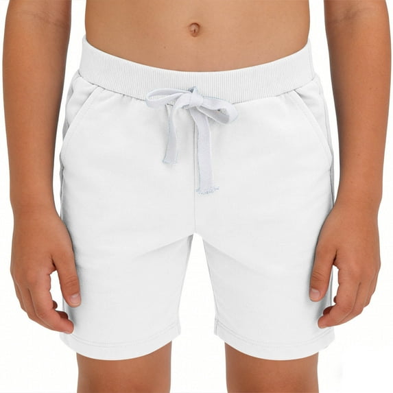 Auroural Boys Shorts Size 7 Children's Solid Color Sporty Shorts With Elastic Waist For Kids White 6-7 Years