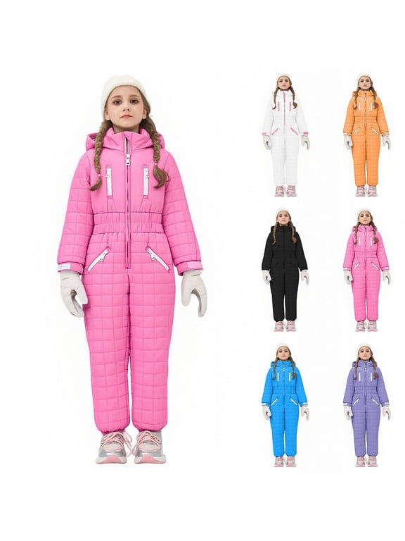 Boys Size 8 One Piece Snowsuit Kids Boys Girls Snow Suit for Outdoor Lightweight Insulated Ski Suit Windproof Hooded Snowsuit Winter Ski Jumpsuit