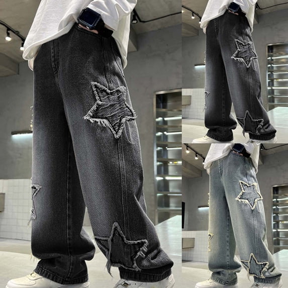 Auroural Boys Wide Leg Jeans Children'S Solid Color Adjustable Waist Pleats Pocket Casual Sporty Work Jeans Kids