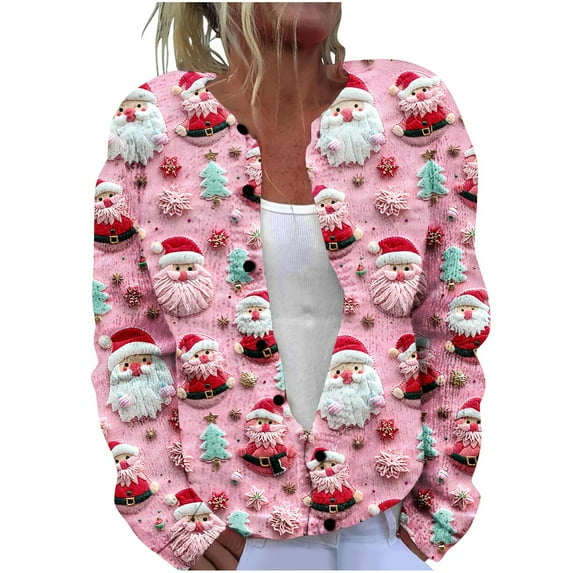 Auroural Cardigan Sweaters for Women Plus Size Women's Casual Christmas Printed Knitted Cardigan Button Up Jacket Coat