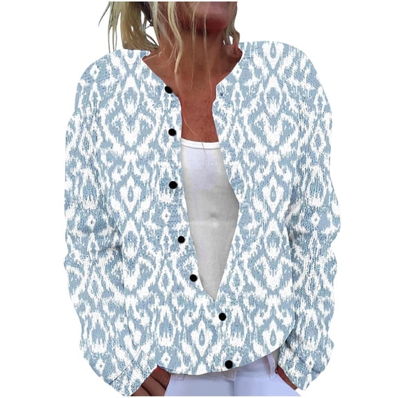 Auroural Cardigan Sweaters for Women Trendy Ladies' Casual Printed Knitted Cardigan with Button Up Jacket and Top