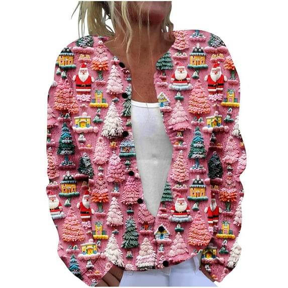Auroural Cardigan Sweaters for Women Trendy Women's Casual Christmas Printed Knitted Cardigan Button Up Jacket Coat