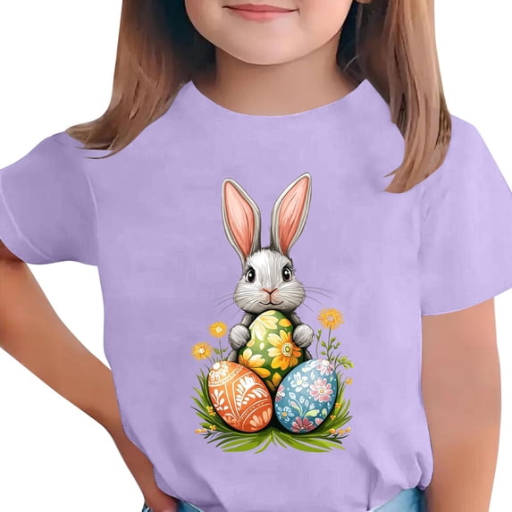 Auroural Children'S Easter Printed Short Sleeved T-Shirt Girls Easter Shirt Girls Summer Shirts Rabbit Printed Tshirt Round Neck Short Sleeved Versatile for Kids