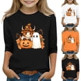 thumbnail image 1 of Auroural Children's Long Sleeve Tops Children's Print 3/4 Sleeve Three Quarter Sleeve Round Neck Bottom Shirt And Top For Kids Black 5-6Years, 1 of 5