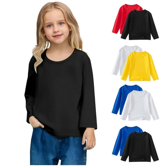 Auroural Children's Long Sleeve Tops Toddler Kids Boys Fashion Cute Solid Color Soft Long Sleeve Top Round Neck T-shirt Two Piece Set Red 2 Years