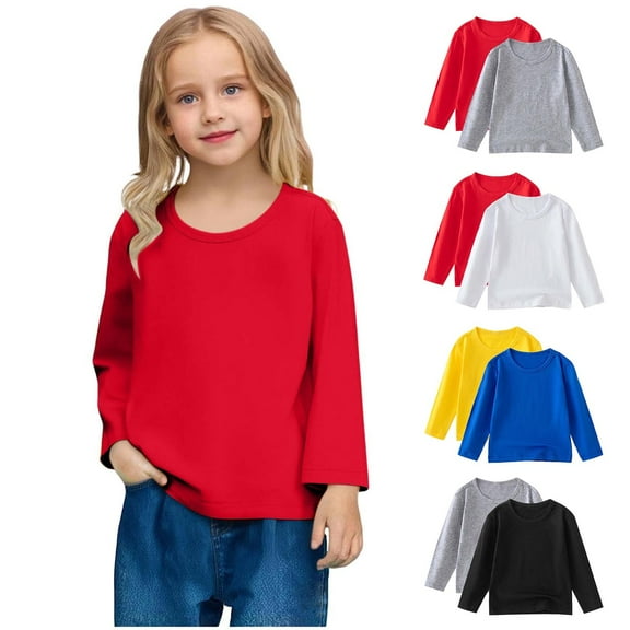 Auroural Children's Long Sleeve Tops Toddler Kids Boys Fashion Cute Solid Color Soft Long Sleeve Top Round Neck T-shirt Two Piece Set Red 2 Years