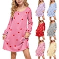 thumbnail image 1 of Auroural Girl'S Round Neck Long Sleeves Dress Homewear Sleeping Dress Kids, 1 of 9