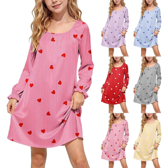 Auroural Girl'S Round Neck Long Sleeves Dress Homewear Sleeping Dress Kids