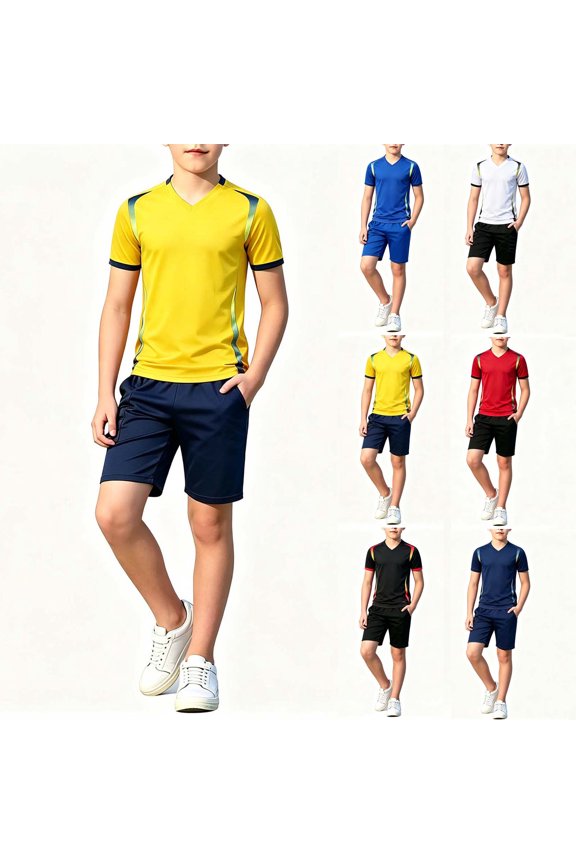 Children's Solid Color Football Suit Set For Campus Sports Games Performance Matches Training Uniforms And Jerseys For Kids
