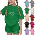 thumbnail image 1 of Auroural Girls Clothes Size 8/10 Children's St. Patrick's Day Printed Heart Shaped Top Short Sleeve Round-Neck Blouses Two-Piece Set Shorts Sets for Kids, 1 of 7