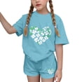 thumbnail image 1 of Auroural Girls Clothes Sets 10-12 Years Children's St. Patrick's Day Printed Heart Shaped Shirt Short Sleeve Round-Neck Blouses Two-Piece Set for Kids, 1 of 6