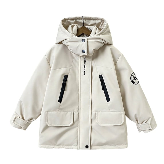 Auroural Boys Winter Coat Size 7/8 Children's Winter Solid Color Long Sleeves Hooded Zipper Quilted Coat Keep Warm Coat Kids 3-12 Year