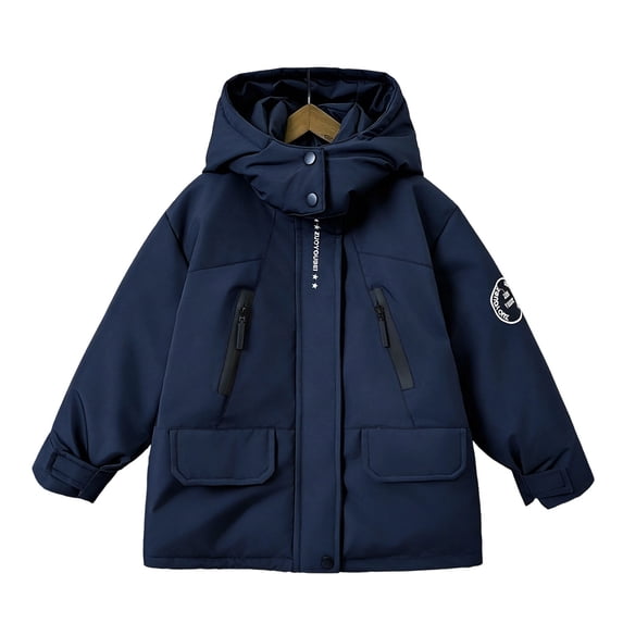Auroural Toddler Boys Jackets with Hoodie Children's Winter Solid Color Long Sleeves Hooded Zipper Quilted Coat Keep Warm Coat Kids 3-12 Year