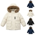 thumbnail image 1 of Auroural Boys Girls Coats and Jackets Children's Winter Solid Color Long Sleeves Hooded Zipper Quilted Coat Keep Warm Coat Kids 5-12 Year, 1 of 7