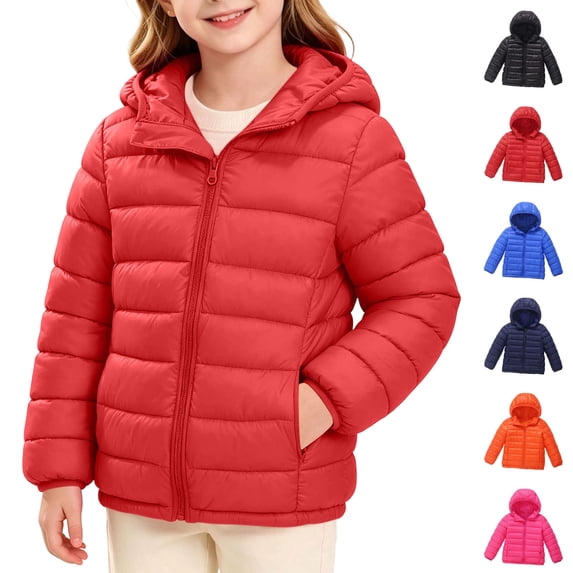 Auroural Boys Girls Clothes 10-12 Outfits for Winter Children's Winter Solid Color Long Sleeves Hooded Zipper Quilted Coat Keep Warm Coat Kids 5-13 Year