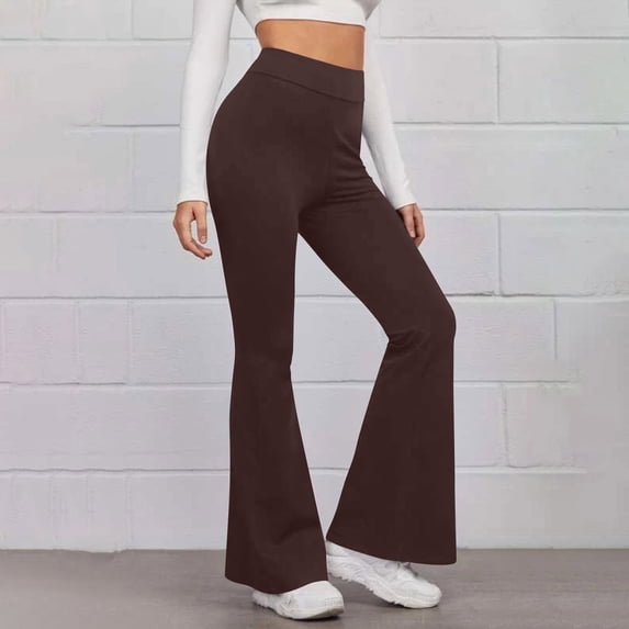 Auroural under $10.00 Clothing Black Yoga Pants Women's Casual Slim High Elastic Waist Solid Color Sports Yoga Flare Pants