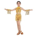 thumbnail image 1 of Auroural Clothes Set for Girls Size 8 Children's Solid Color Sleeveless Sequin Top Elastic Waisted Shorts Mid Size Children's Split Performance Suit With Sleeves Set Gold 9 Years, 1 of 5