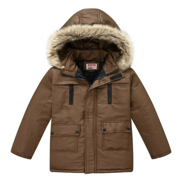 Auroural Coats for Boys 8-10 Boys Coats Size 7-8 Fall Winter Boys Solid Color Thick Warm Detachable Hat Hood Brown 7-8 Years