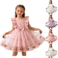 thumbnail image 1 of Auroural Dresses for Toddler Girls Size 2T Girls' Summer Short Sleeve Ruffled Round Neck Lace Embroidery Mesh Princess Bow Skirt Netted Dresses, 1 of 9