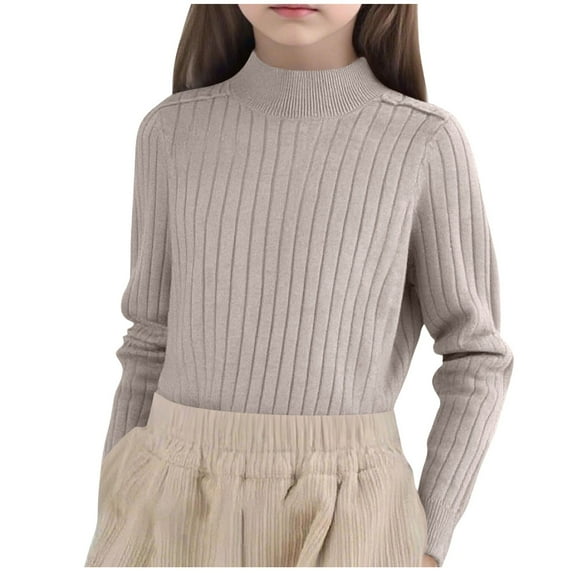 Auroural Fall Clothes Toddler Girl Sweaters for Toddlers Children's Solid Color Long Sleeved Sweater Base Shirt Medium And Large Children's Casual And Comfortable Knitted Top Khaki 0 Years