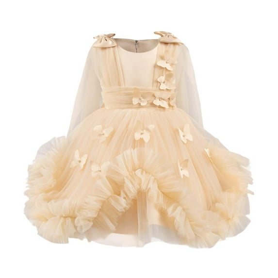 Auroural Fall Long Sleeve Dresses for Girls Sequined Mesh Solid Color Children's Princess Dress For Middle And Large Children 2 Years