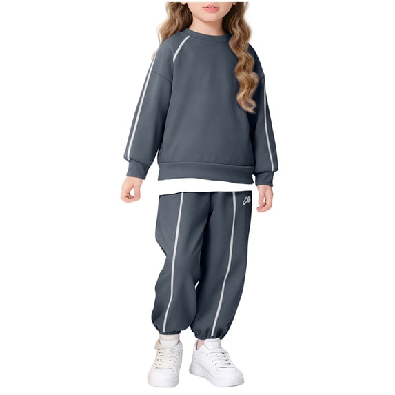 Auroural Fall And Winter Clothes Set for Girls Size 8 Children's Solid Color Long-sleeved Casual Sports Hoodie Long-sleeved Hoodless Top + Two-piece Set With Elastic Waist Dark Gray 9 Years
