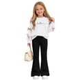 thumbnail image 1 of Auroural Girls Bow Sweatshirt Crewneck Long Sleeve Pullover Top Girl's Heart Shaped Printed Top Flare Pants Two-Piece Set Kids Fall, Winter, Cute, Casual, Big Girls, Drop Shoulder, School 5-15 Years, 1 of 8