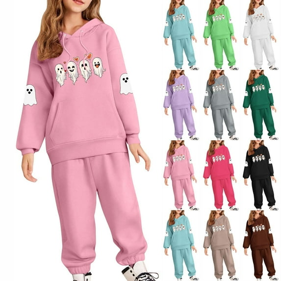 Auroural Girls Clothes 10-12 Sets Winter Winter Long Sleeved Set For Boys And Girls Hoodie Set For Children Hooded Sweatshirt Set For Children Two-piece Sweatshirt Sets Army Green 12 Years