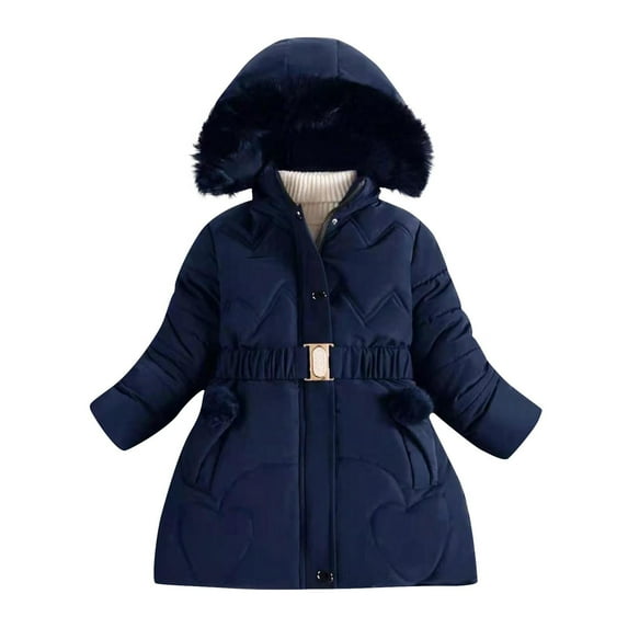 Auroural Girls Clothes 10-12 Winter Girls Coat 10-12 Fashion Girls' Winter ChildrenThick Solid Color Clothes Detachable Hat Mid To Long Length Clothes Winter Coat Clothes Navy 150